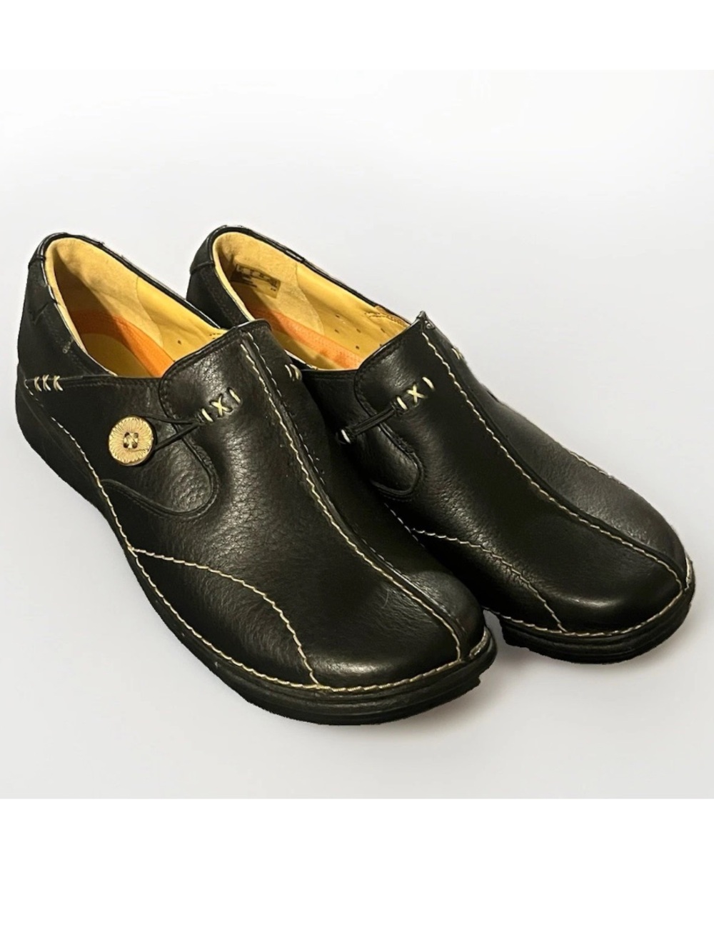 Clarks Unstructured Un Loop Black Leather Comfort Loafers Shoes Womens 8 W New
